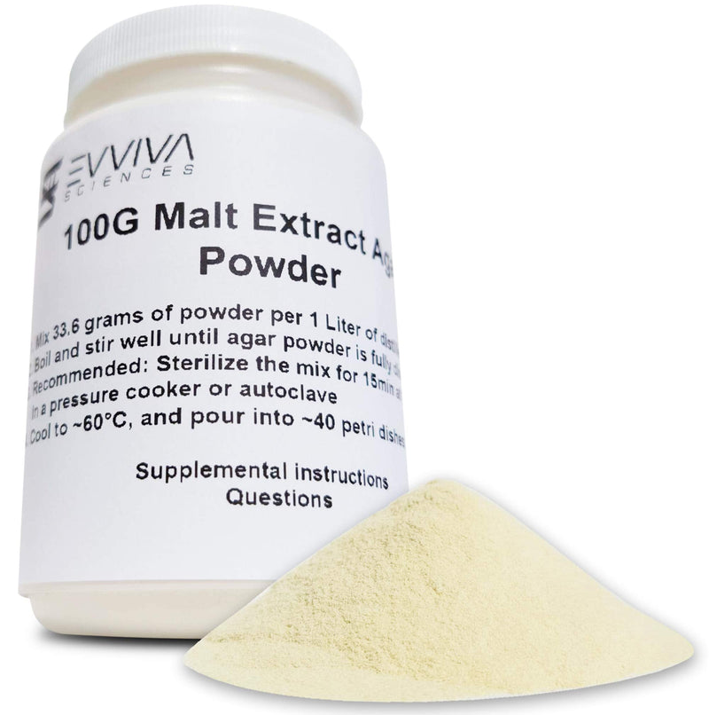 Malt Extract Agar Powder 100 Grams - Evviva Sciences - Make Over 100 Agar Petri Dishes - Premium Performance - Excellent for Mold & Fungus - Great for Mushrooms & Science Projects