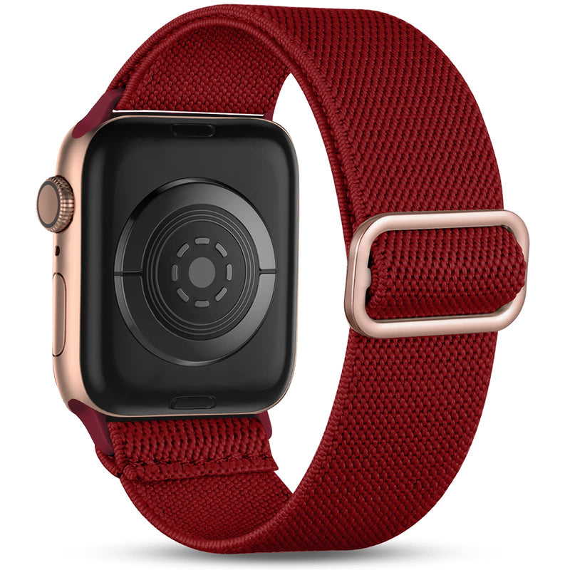 Witzon Compatible with Apple Watch Band 44mm 42mm 40mm 38mm for Women Men, Elastic Solo Loop Soft Breathable Braided Nylon Stretchy Bands for iWatch / Apple Watch SE Series 6 5 4 3 2 1 Burgundy with Rose Gold 38/40mm