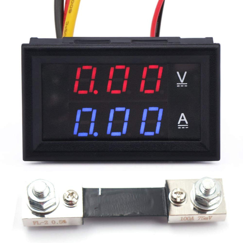 JacobsParts DC 100V 100A Voltmeter Ammeter Dual LED Display Panel Volt Guage Amp Meter Voltage Current Tester with Shunt 1
