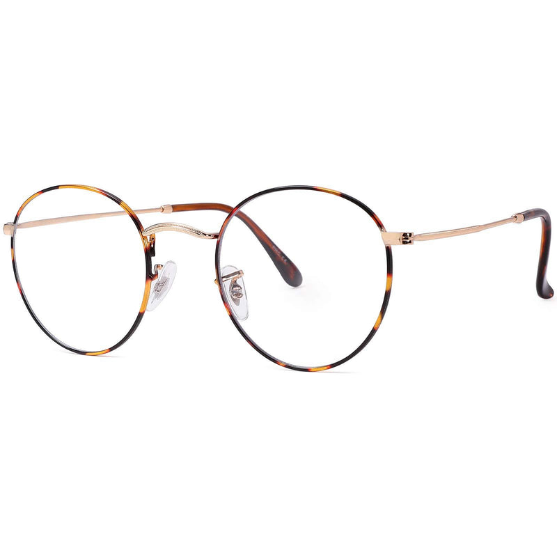 Pro Acme Classic Round Metal Clear Lens Glasses Frame Unisex Circle Eyeglasses Floral | Black - Blue Light Filter 50 Millimeters