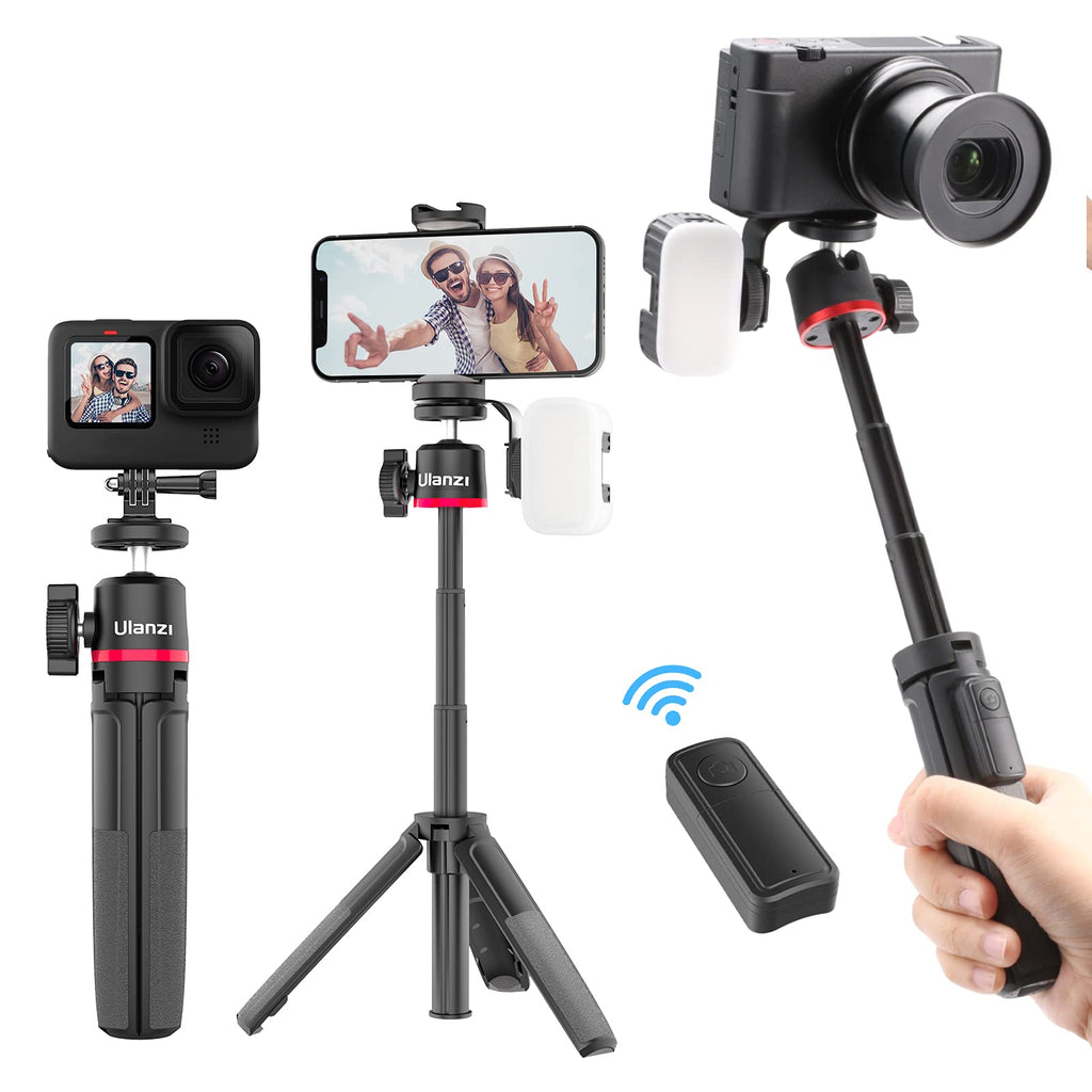 Extendable Mini Tripod for Gopro Camera - MT-30 Compact Cam Vlog Stick Flexible with Cold Phone Plate Phone Holder Compatible for Gopro Hero 10 9 8 7 6 5 Black ZV1