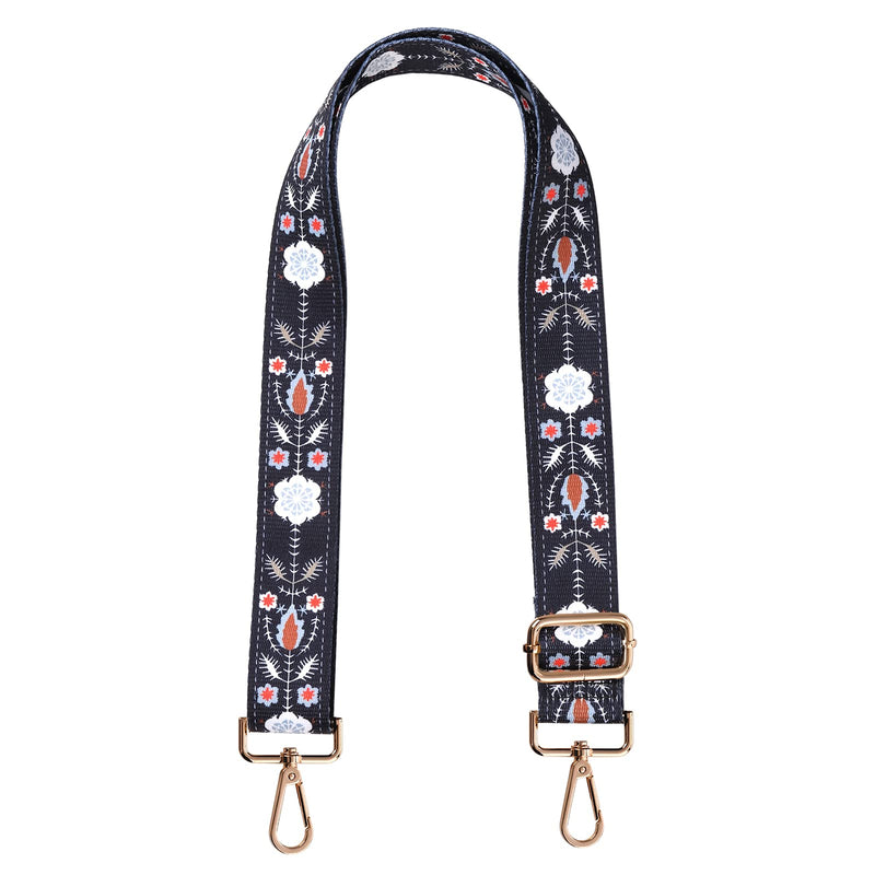 SHEING Crossbody Strap Replacement Adjustable Guitar Style Multicolor Handbag Shoulder Bag Straps 03-flower in Black