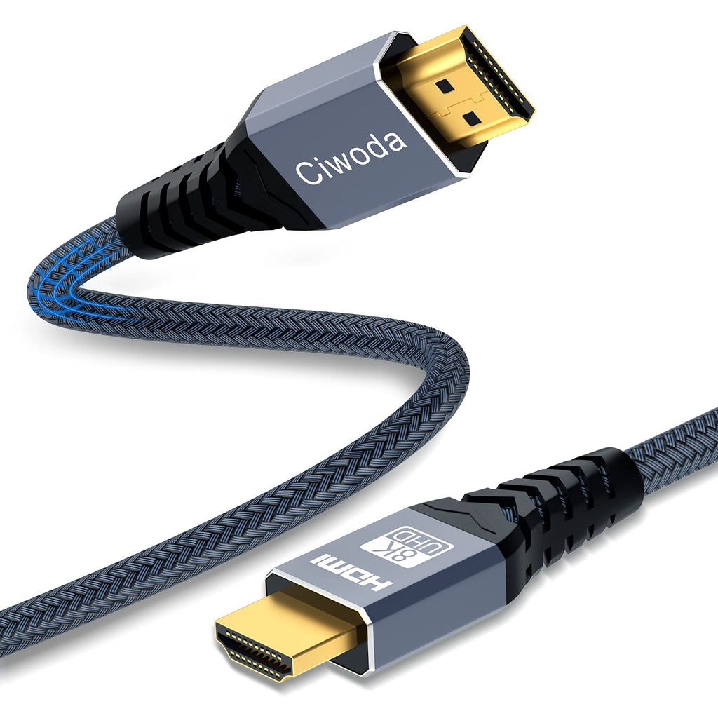 8K HDMI 2.1 Cable 10ft, Ciwoda 48Gbps HDMI Cables Nylon Braided Supports 4K@120Hz, 8K@60Hz, HDCP 2.2 & 2.3, HDR 10, eARC Compatible with Apple TV, Xbox Series X/S, RTX 3080/3090, PS4/PS5 and More 10Feet