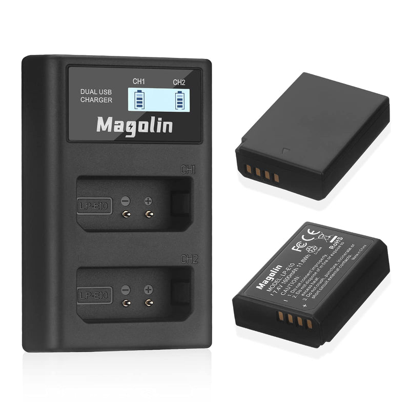 Magolin LP-E10 Battery (2-Pack) and Dual USB Battery Charger for LP E10 Rebel T3, T5, T6, T7, Kiss X50, Kiss X70, 1100D, 1200D, 1300D, 2000D Digital Cameras
