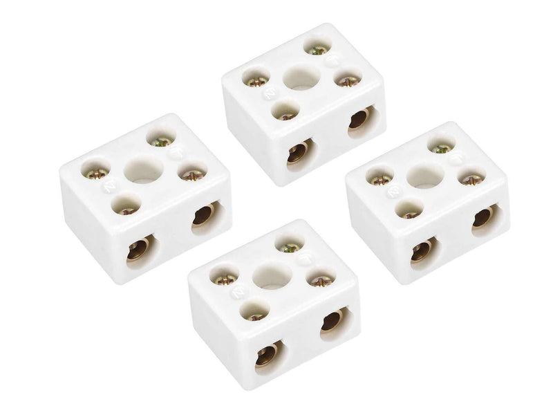 4 Pcs Wire Connector 2 Position Dual Row Ceramic Terminal Block, 2 Way Ceramics Terminal Blocks High Temp Porcelain Ceramic Connectors 30A (30A)