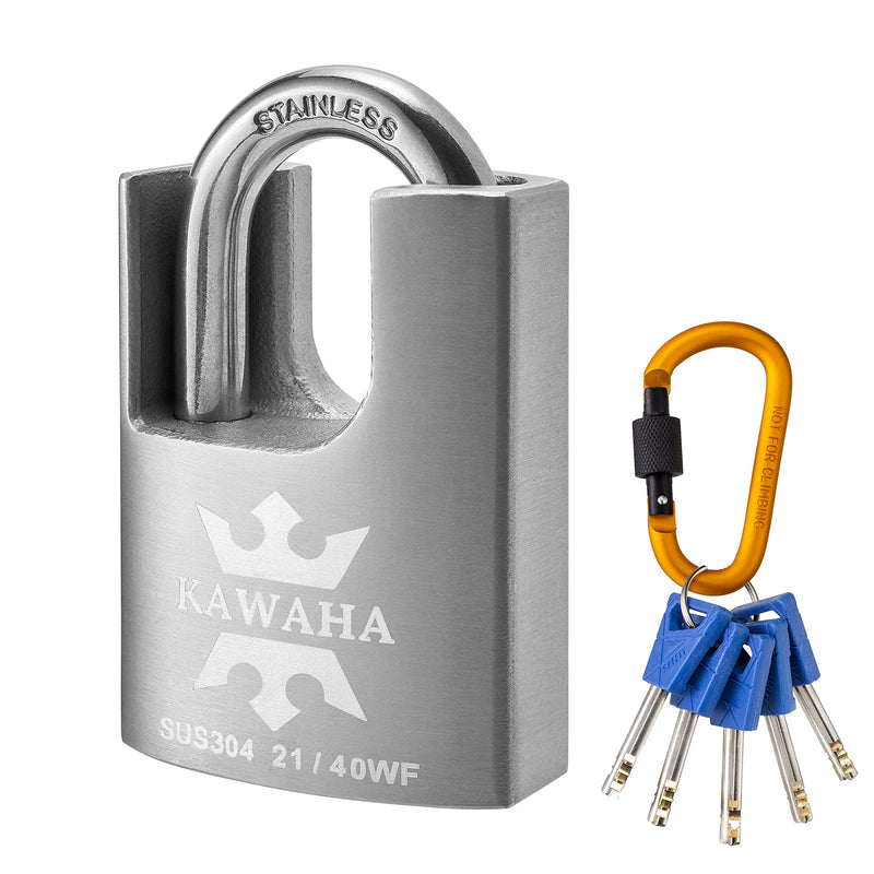 KAWAHA 21/40KA-5K High Security Stainless Steel Shrouded Padlock with Key for Both Indoor and Outdoor use (SUS304 Stainless Steel, Heavy Duty, Anti-Rust) (1-9/16 in. (40mm), Keyed Alike - 5 Keys) 1-9/16 in. (40mm)