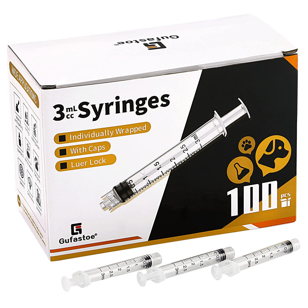 100 Pack 3ml Syringes Luer Lock Without Caps for Measuring, Watering, Refilling