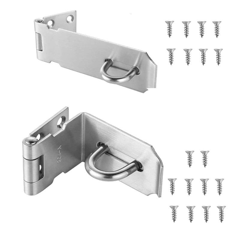 2set 5 Inch Stainless Steel Padlock Hasp,Door Hasp Latch Lock and 90 Degree Right Angle Padlock Hasp,Security Door Clasp Hasp Lock Latch,with Screws(DB-18）