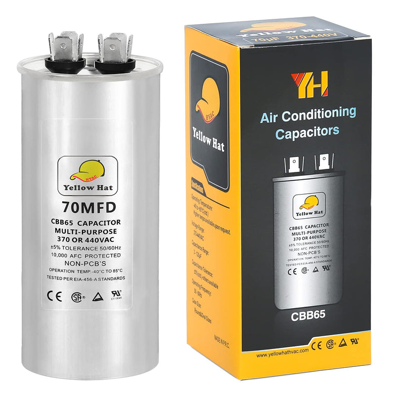 Capacitor for Air Conditioner 70 uf MFD 370 or 440 Volt VAC, Multi-Purpose Round Capacitor-5 Year Warranty 70MFD