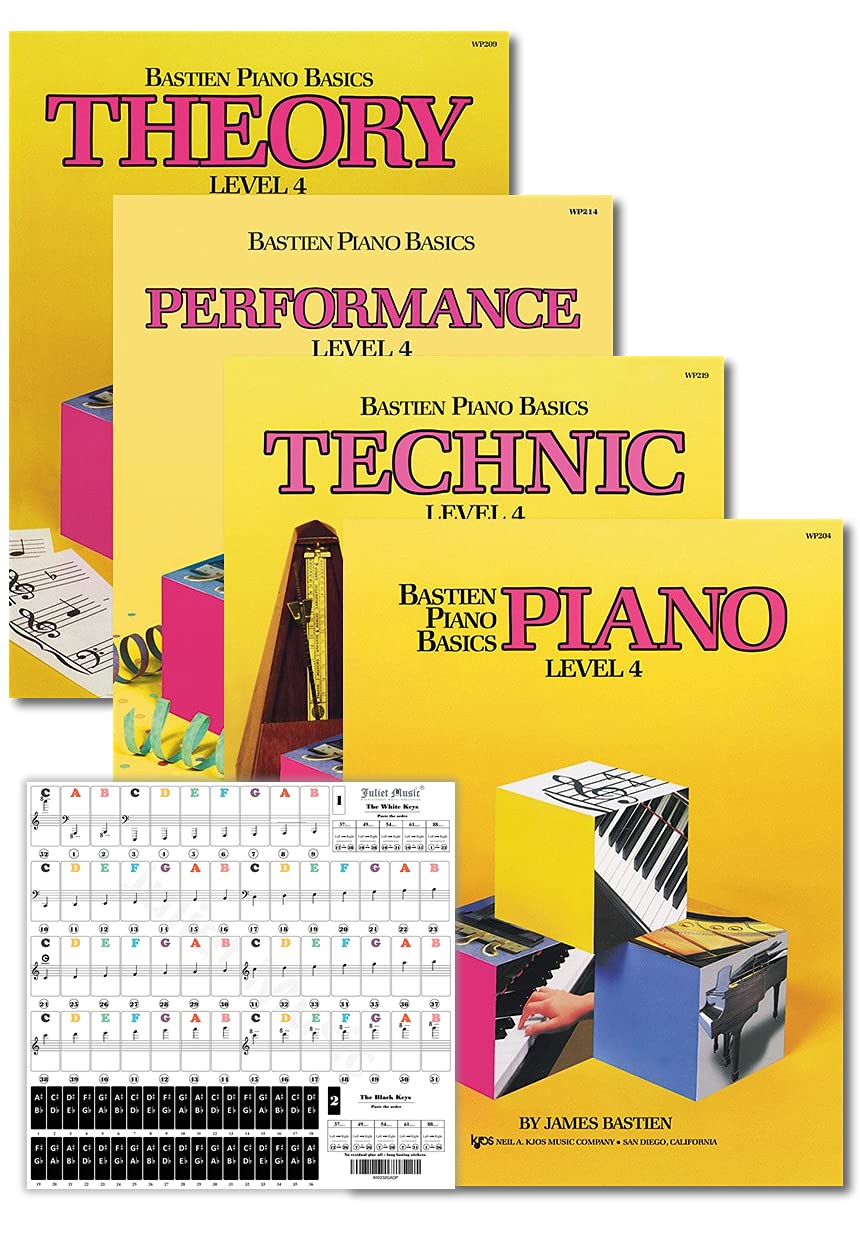 Bastien Piano Basics Level 4 Learning Set By Bastien - Lesson, Theory, Performance, Technique & Artistry Books & Juliet Music Piano Keys 88/61/54/49 Full Set Removable Sticker