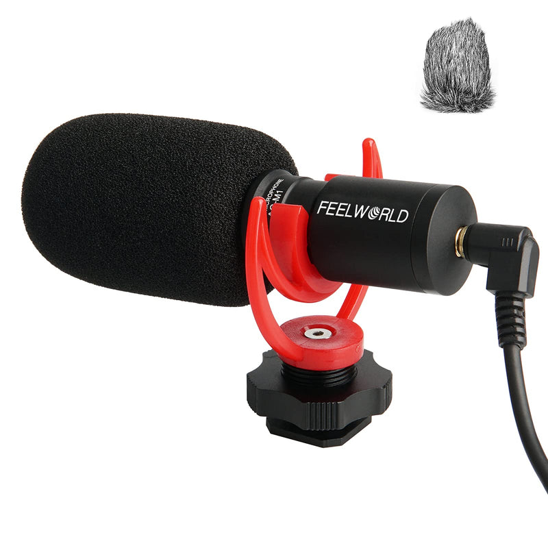 FEELWORLD FM8 Compact Video Microphone with Shock Mount, Wind Shield 3.5mm Conversion Cable for Smartphones, Pad, Computer,Live Streaming,Interview,DSLR Camera, Vlogging