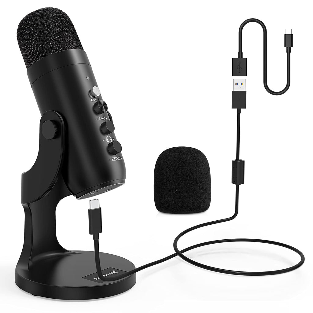ZealSound USB Microphone,Condenser Computer PC Mic,Plug&Play Gaming Microphones for PS 4&5.Headphone Output&Volume Control,Mic Gain Control,Mute Button for Vocal,YouTube Podcast on Mac&Windows(Black)