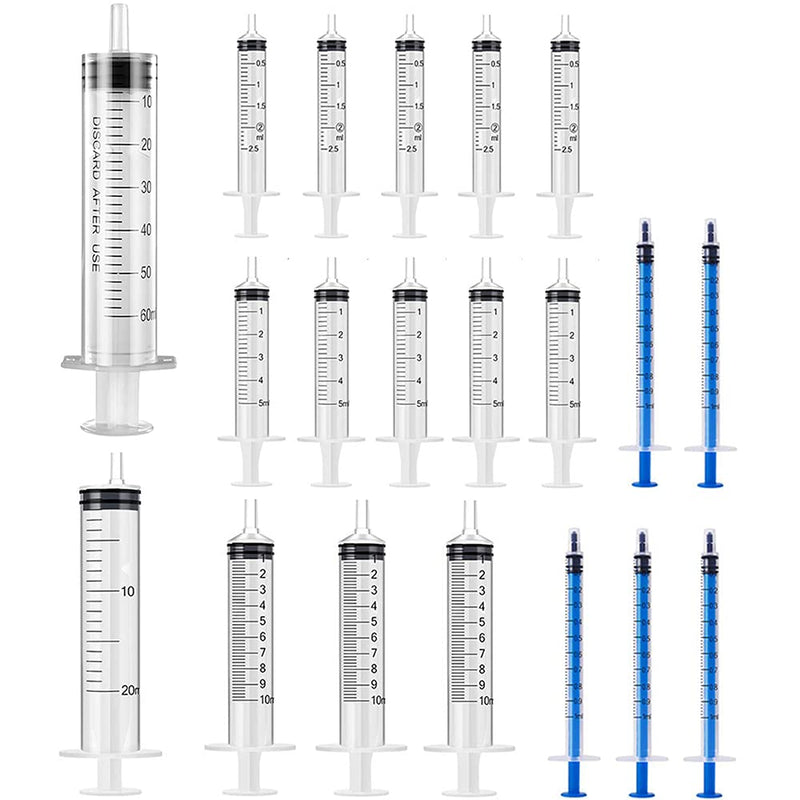 20 PCS Multi-Specification Syringe Plastic 1ml 2ml 5ml 10ml 20ml 60ml Individually Sealed for Scientific Labs, Measuring, Refilling, Feeding Pets, Oil or Glue Applicator Tools Mini Large Size