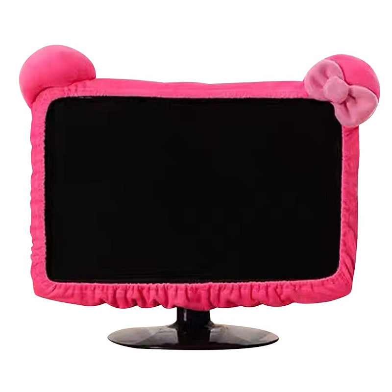 LINXTAR 20''-29'' Computer Monitor Cover with Cat Ear Design Furry Kawaii Hot Pink Monitor Dust Cover Elastic Dustproof for PC Tablet TV Large