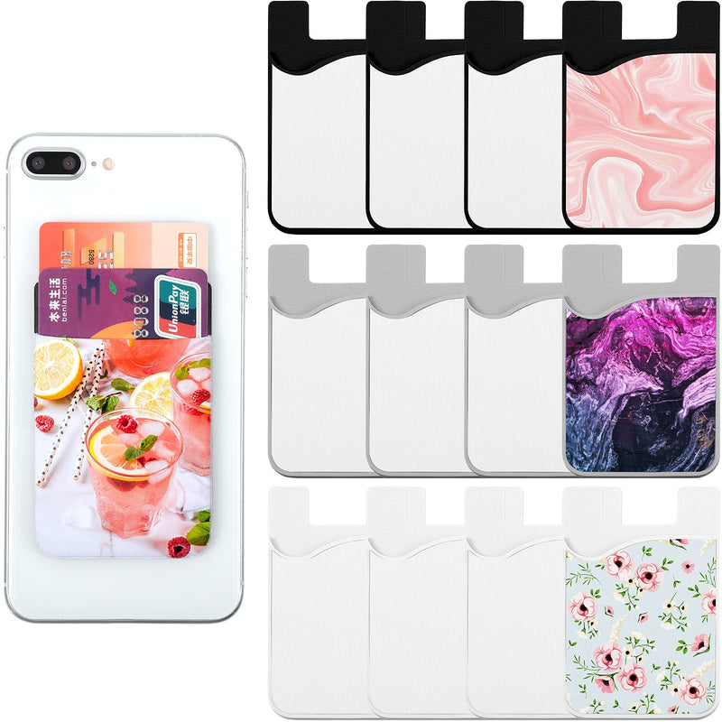 12 Pieces Sublimation Silicone Phone Card Holder Silica Gel ID Business Credit Card Pocket Silicone Adhesive Back Pocket for Most Smartphones