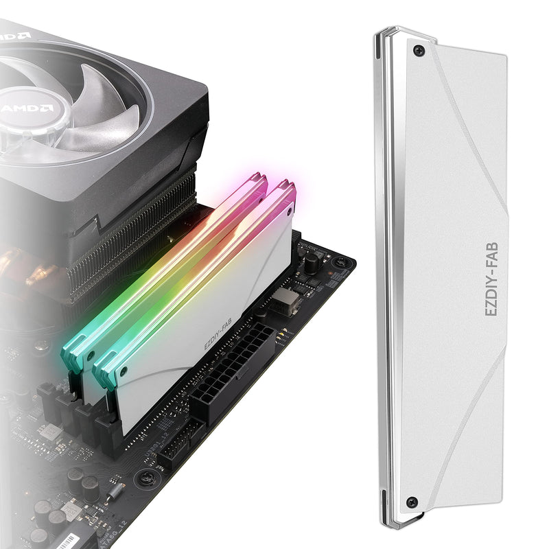 EZDIY-FAB 5V ARGB Memory RAM Cooler DDR Heatsink for DIY PC Game MOD DDR3 DDR4, Plating ARGB Lighting Bar- White (Compatible with Aura Sync, RGB Fusion and Mystic Light Sync)-1 Pack-PI061