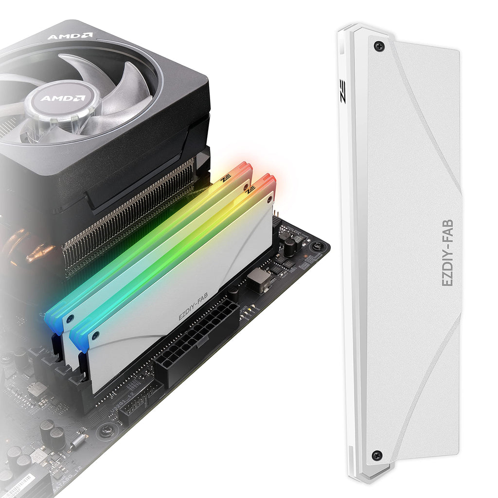 EZDIY-FAB 5V ARGB Memory RAM Cooler DDR Heatsink for DIY PC Game MOD DDR3 DDR4- White (Compatible with Aura Sync, RGB Fusion and Mystic Light Sync)-1 Pack-PI061