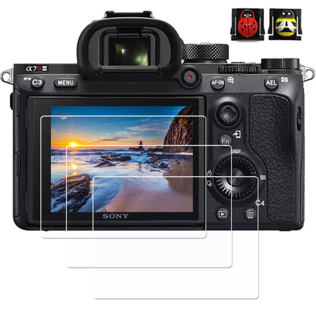 Screen Protector for Sony alpha 1 a7c a7II A7III a7SII a7SIII a7RII a7RIII a7RIV RX100VII RX100VI RX100V RX100IV RX100III RX100M2 A9II,ZV-E10 RX10IV, ZV-1 Digital Camera , PCTC 3 Packs 0.3mm 9H Hardness Tempered Glass Screen film Cover, 2* Bee & Ladybu...