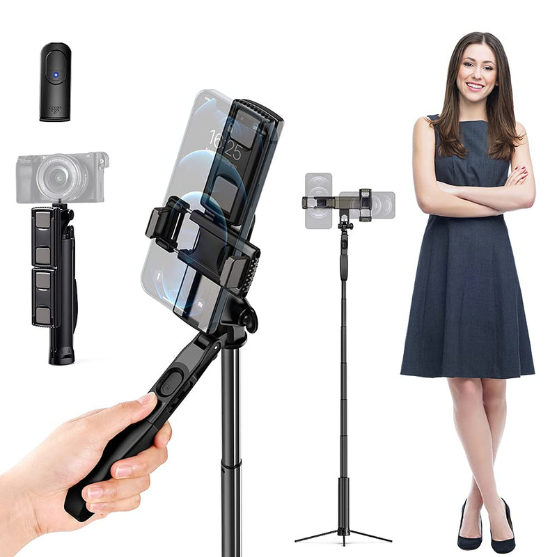 43.3inch Bluetooth Selfie Sticks Tripod, Extendable 3 in 1 Aluminum Selfie Stick with Wireless Remote and Tripod Stand 360 Rotation for iPhone Android Phone Outdoor Video Recording, Vlogging Aluminum(43.3inch)