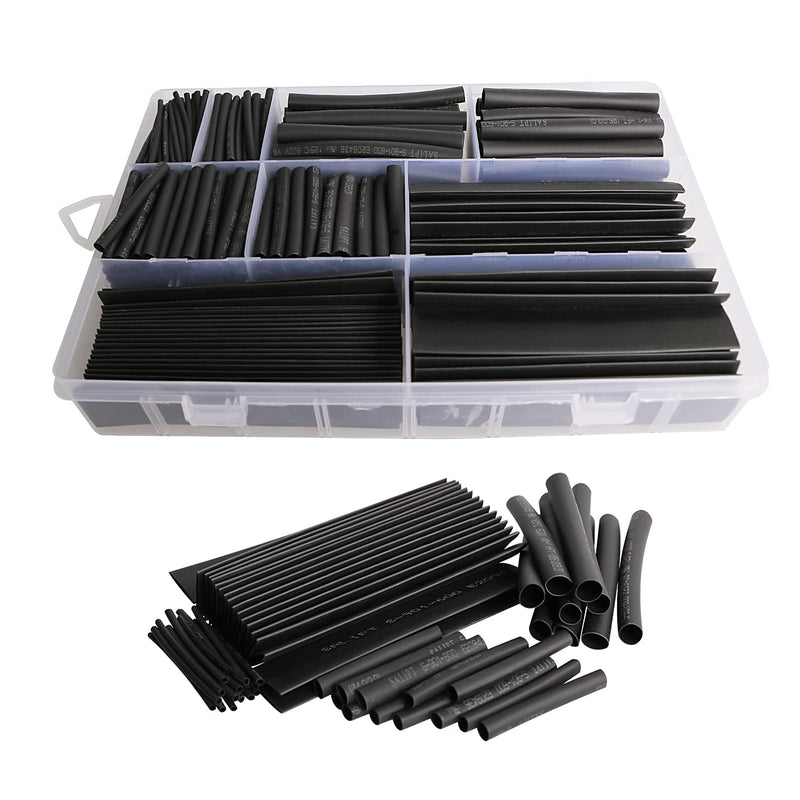 Heat Shrink Tubing Kit, Heat Shrink Tubes Wire Wrap, Ratio 2:1 Electrical Cable Sleeve Assortment with Storage Case for Long Lasting Insulation Protection (9 Sizes, Black)385pcs