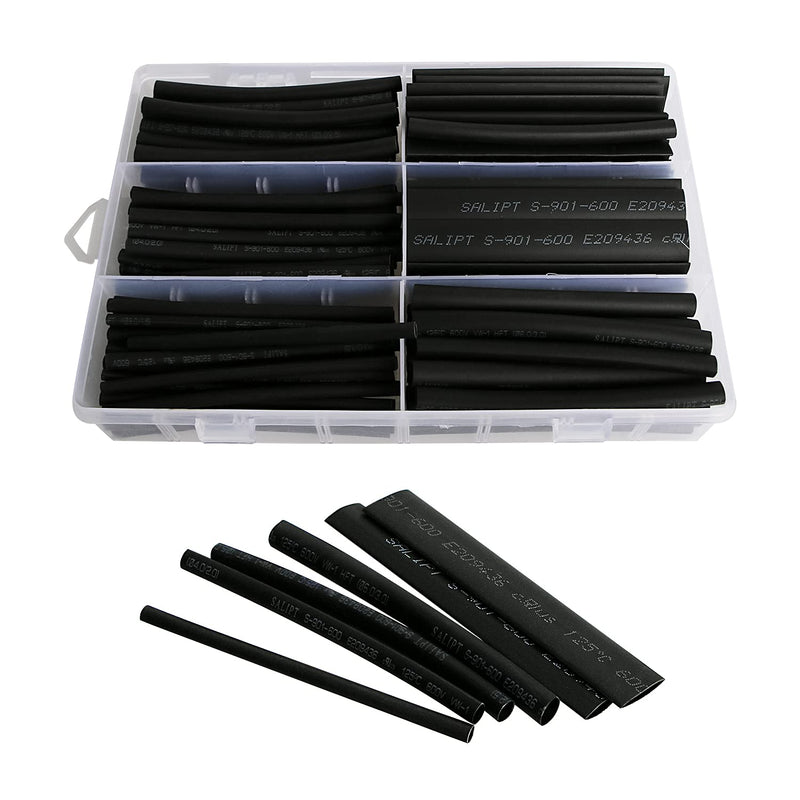 Heat Shrink Tubing Kit, Heat Shrink Tubes Wire Wrap, Ratio 2:1 Electrical Cable Sleeve Assortment with Storage Case for Long Lasting Insulation Protection (Length 90mm, 6 Sizes, Black)154pcs