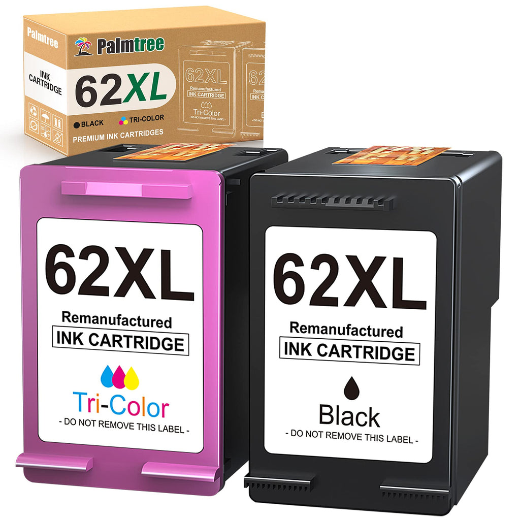 Palmtree Remanufactured Ink Cartridge Replacement for HP 62XL 62 XL to use with Envy 5540 5640 7858 7855 5542 7640 5660 7645 5661 5663 5549 OfficeJet 200 250 5740 Ink Printers(1 Black, 1 Tri-Color)