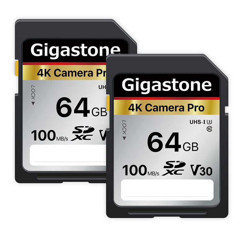 Gigastone 64GB 2-Pack SD Card V30 SDXC Memory Card High Speed 4K Ultra HD UHD Video Compatible with Canon Nikon Sony Pentax Kodak Olympus Panasonic Digital Camera SD 64GB V30 2PK
