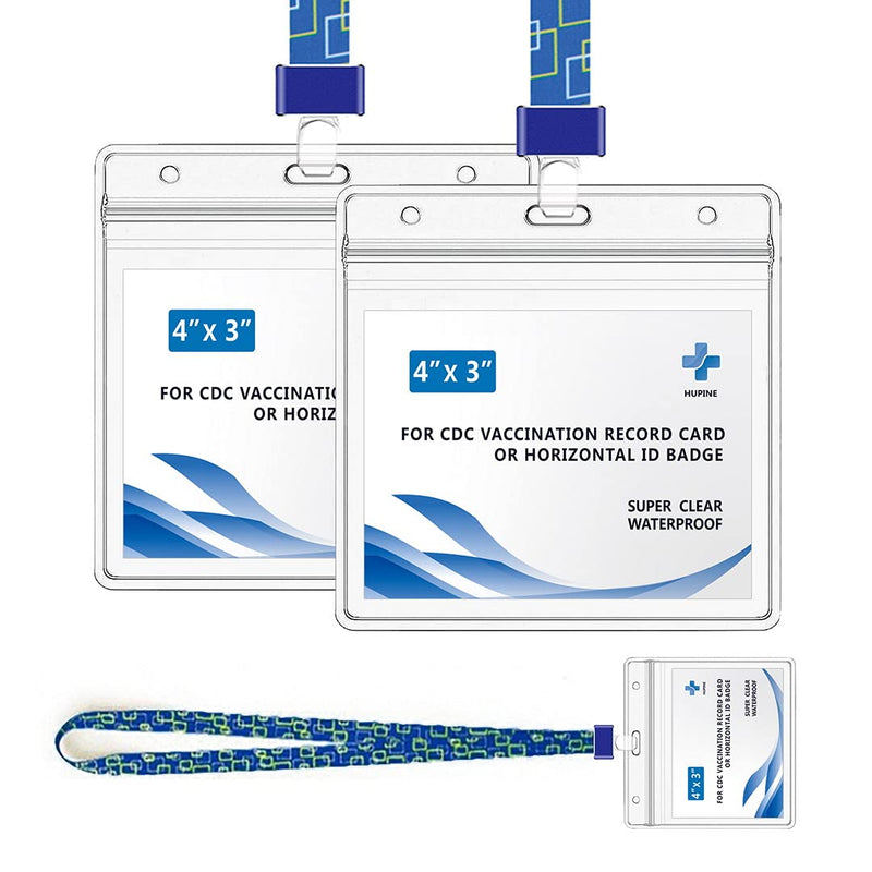2 Pack CDC Vaccine Card Protector with 2 Pack Ropes, 4.25"x3.75" Inches Vaccination Card Protector, Immunization Record Card Holder Waterproof with Resealable Zip Clear--2pc- Ropes-004