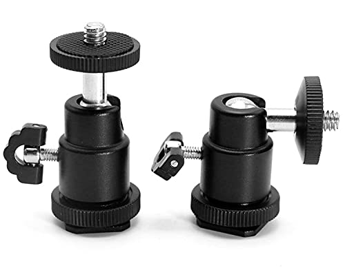 HAPPYTOPSTAR 【2 Packs】 Hot Shoe Mount Adapter 1/4" Small Mini Ball Head Ring Light Adapter for Cameras, Camcorders, Smartphone, Gopro, LED Video Light, Microphone, Video Monitor, Tripod, Monopod