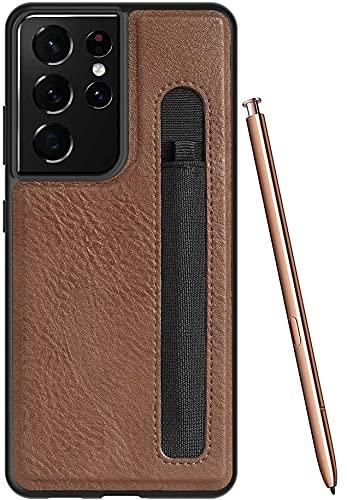 Galaxy S21 Ultra Case + Stylus Pen for Samsung Galaxy S21 Ultra 5G, Stylish Slim & Thin Soft PU Leather Comfortable Secure Grip Non-Slip Protective Shock-Absorbing with S Pen Slot Case (Brown) Brown