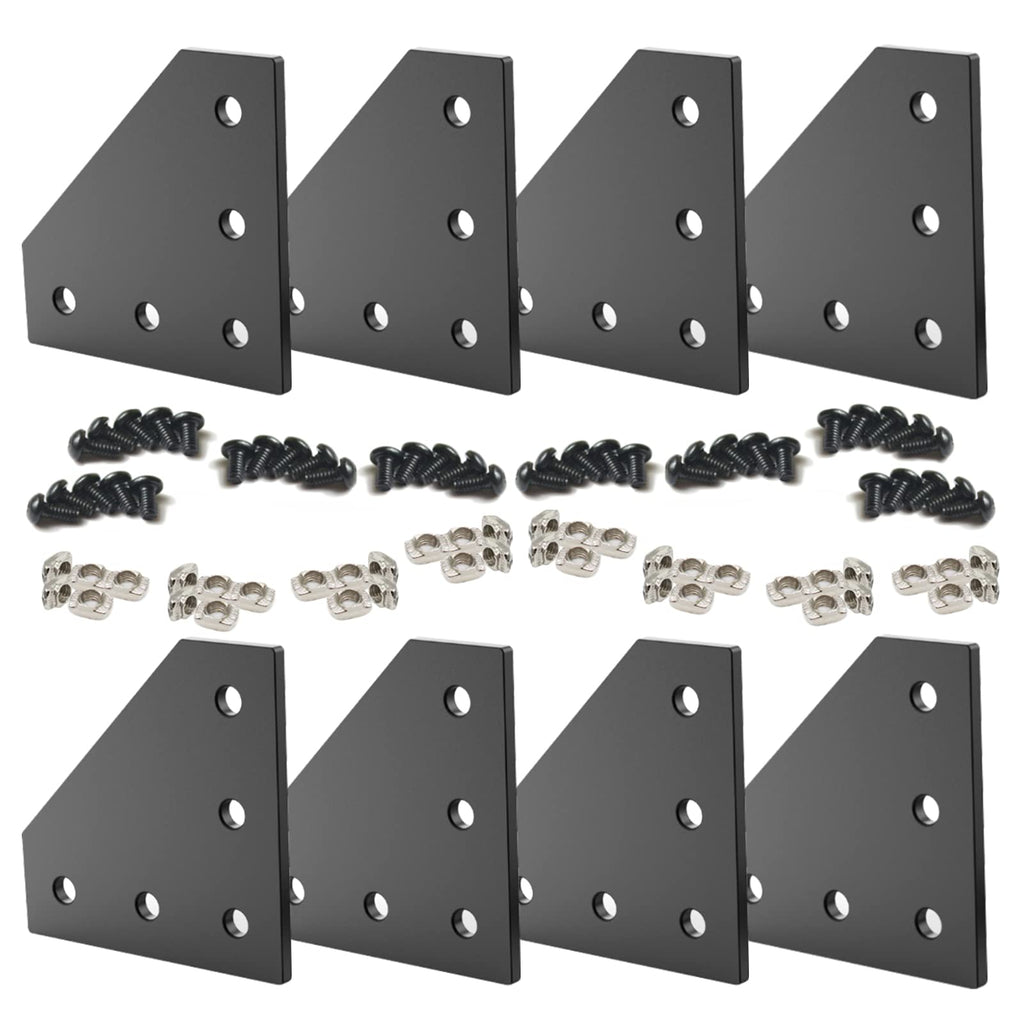 8Sets 2020 Extrusion Aluminum Profiles 20mm Anodic Oxidation L Shape Corner Bracket Plate with Screws and Nuts for 2020 Series Aluminum Profile 3D Printer Frame