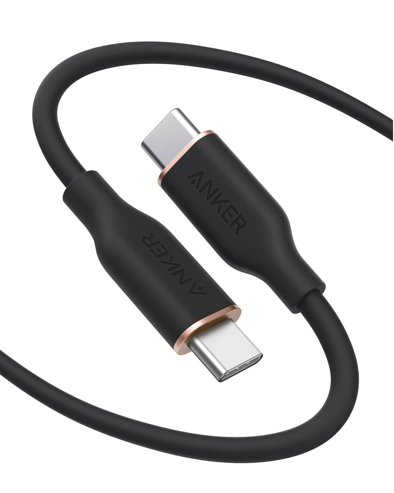 Anker Powerline III Flow, USB C to USB C Cable 100W 6ft, USB 2.0 Type C Charging Cable Fast Charge for MacBook Pro 2020, iPad Pro 2020, iPad Air, Galaxy S20, Pixel, Switch, LG (Midnight Black) 6 feet