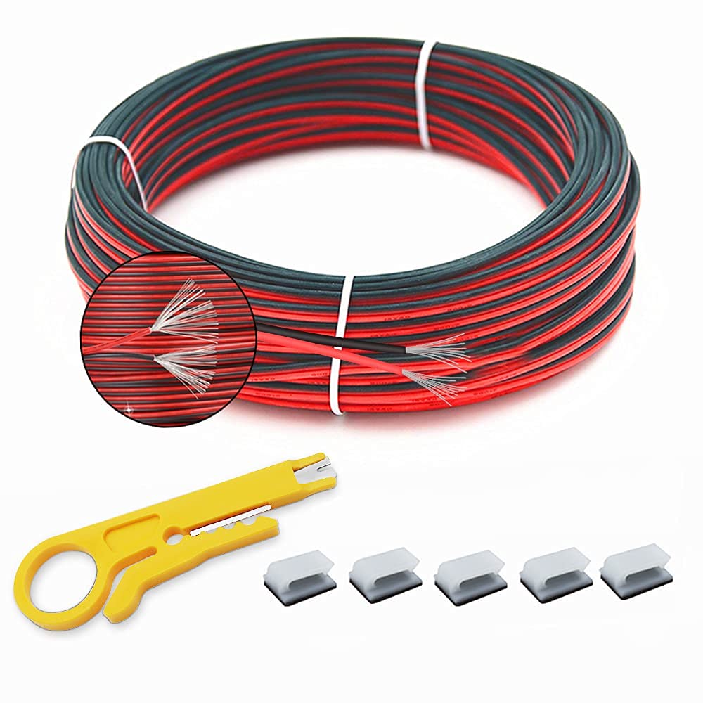 16/2 Gauge UL Hookup Electrical Wire 33FT Red Black Cable Extension Cord 12V/24V DC Cable, 14AWG 2 Conductor Flexible Low-Voltage Tinned-Copper Wire for LED Ribbon Lamp Car Audio Automotive Trailer Red&Black-16AWG