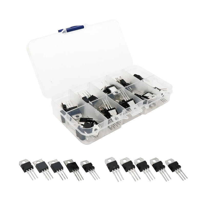Bitray High Current Positive Voltage Regulator LM317T L7805 L7806 L7808 L7809 L7810 L7812 L7815 L7818 L7824 T0-220 Package IC Assortment Kit - 50pcs