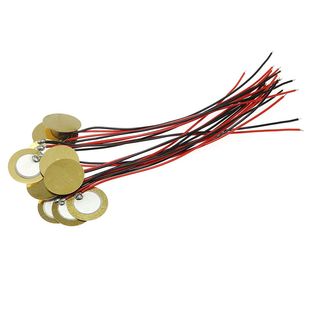 DZS Elec 15pcs 15mm Piezo Disc Transducer Contact Microphone Trigger Sound Sensor with 4 Inches Wires for Acoustic Instrument