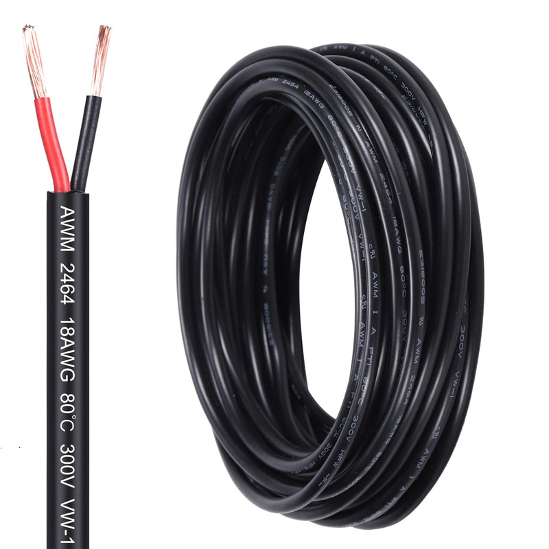 18 Gauge 2 Conductor Electrical Wire 18AWG Electrical Wire Stranded PVC Cord Oxygen-free copper Cable 32.8FT/10M Flexible Low Voltage LED Cable for LED Strips Lamps Lighting Automotive(18/2AWG-32.8FT) 18AWG-2C/32.8FT