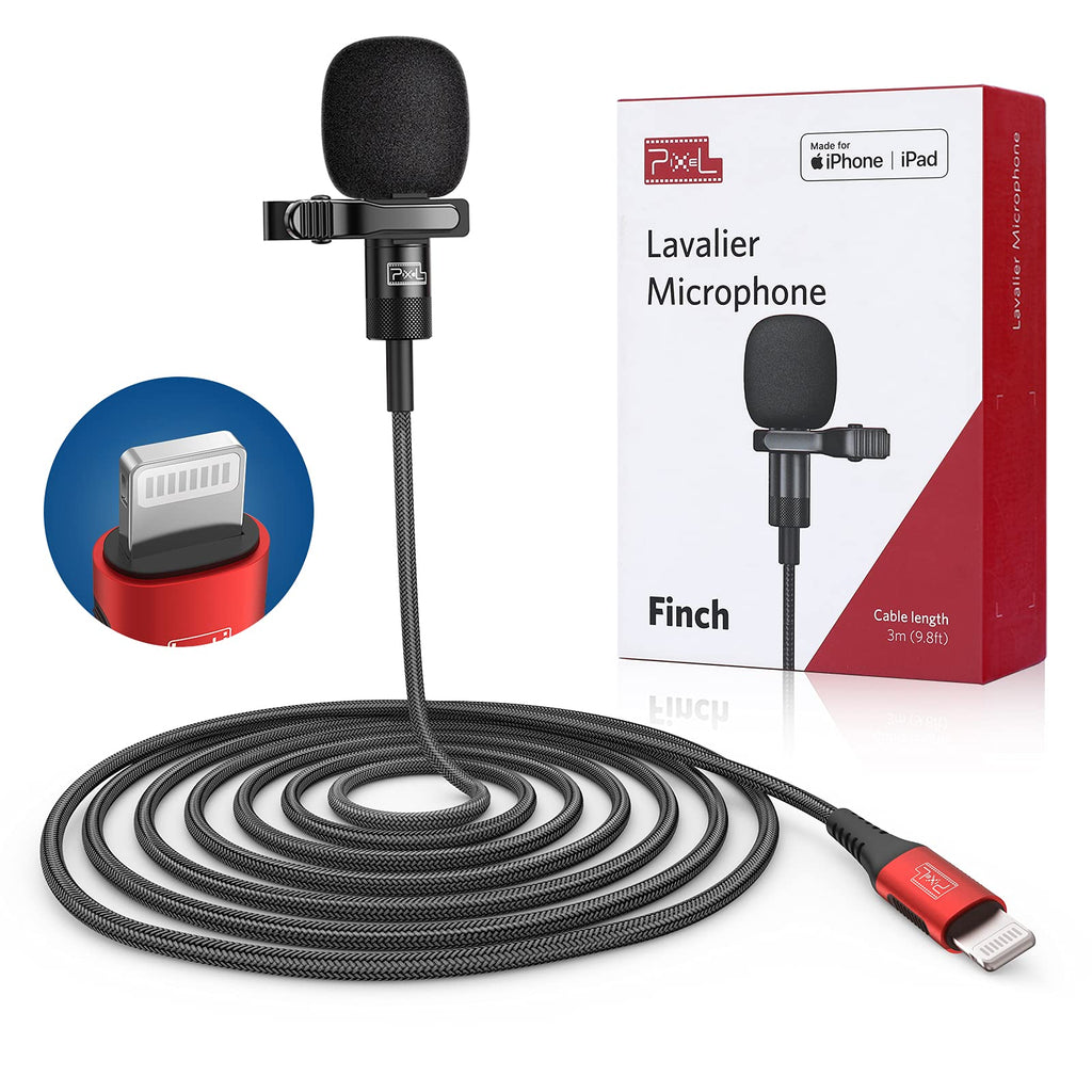 Pixel Lavalier Microphone for iPhone (Apple MFi-Certified) | Lav Mic for iPhone for Vlogging | External Microphone for iPhone Video Recording, Compatible with All Lightning Device (10ft) 10ft(3m)
