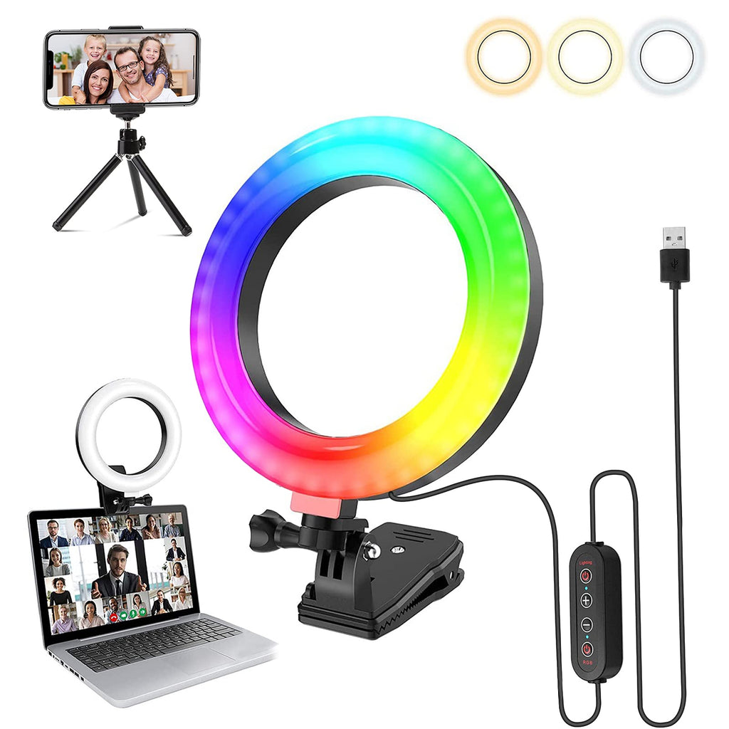 JYPS Video Conference Lighting Kit with Monitor Clip 26 RGB Modes 6inch 66 Led Ring Light with Phone Holder Tripod on Laptop for Computer Zoom Meetings, Makeup, YouTube, TIK Tok, Vlogs