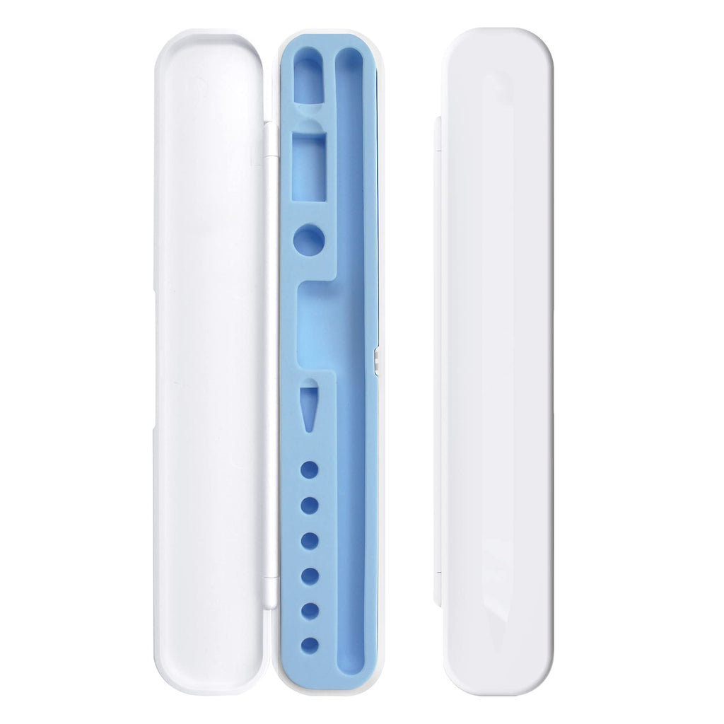 TechMatte Carrying Case Compatible with Apple Pencil 1st and 2nd Generation and Accessories-White with Blue Inner Liner