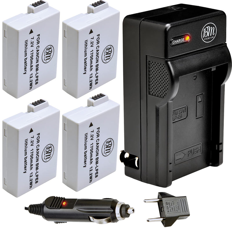 [AUSTRALIA] - BM Premium 4 Pack of LP-E8 Batteries and Battery Charger for Canon EOS Rebel T2i, T3i, T4i, T5i, EOS 550D, EOS 600D, EOS 650D, EOS 700D DSLR Digital Cameras 