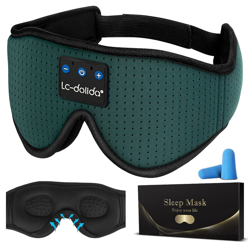 LC-dolida Smart Sleeping Headphones Breathable 3D Sleeping Eye Mask Sleep Headphones w/Auto Off Timer Bluetooth Sleep Mask for Home Office Travel Best Gift for Men Cool Tech Gadgets Unique Gifts Green