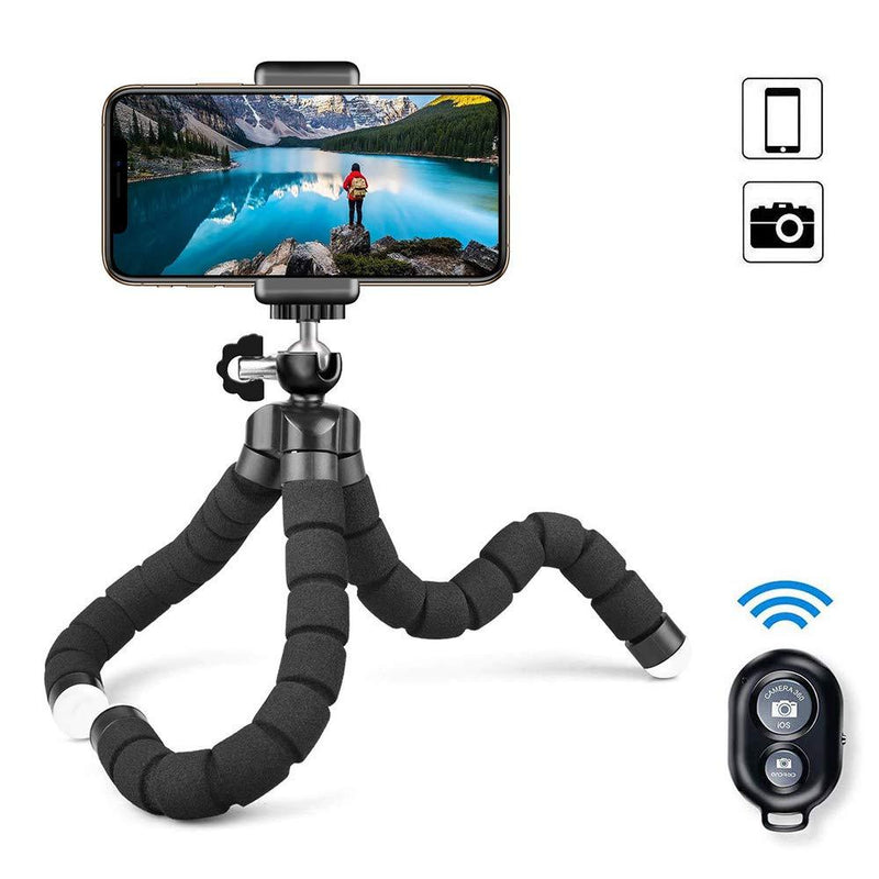 MAEXUS Phone Tripod, Camera Flexible Tripod with Bluetooth Remote and Universal Clip, 360° Adjustable Mini Travel Tripod Portable Camera Stand Holder for Father's Day