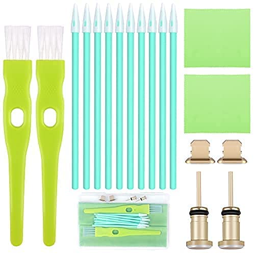 ADXCO Phone Cleaning Kit Charging Port Cleaner USB Anti Dust Cover Plug Set Headphone Jack Cleaner Brush Set Compatible with iPhone, iOS Android, Cell Phone, Electronics Cleaner, Gold