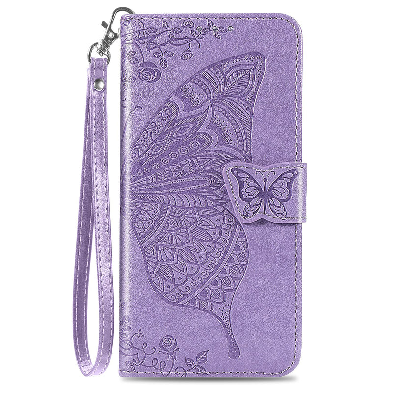 Galaxy A32 5G Wallet Case [Not for A32 4G], [Butterfly & Flower Embossed] Leather Wallet Case Flip Protective Phone Cover with Card Slots and Kickstand for Samsung Galaxy A32 2021 Released (Lavender) Lavender