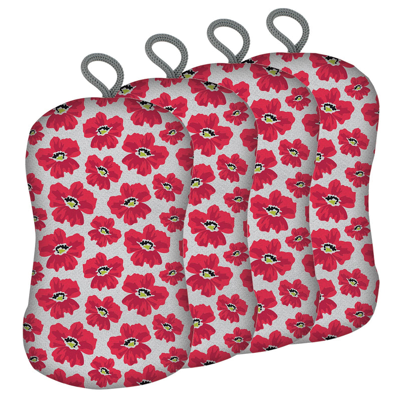 MÜkitchen | Sponge for Dishes and Household Cleaning | Microfiber Print & a Non-Scratch Scrub Pad | Machine Washable & Reusable | Set of 4 | New Poppy