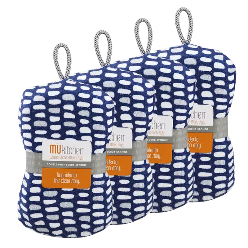 [AUSTRALIA] - MÜkitchen | Sponge for Dishes and Household Cleaning | Microfiber Print & a Non-Scratch Scrub Pad | Machine Washable & Reusable | Set of 4 | Stones 