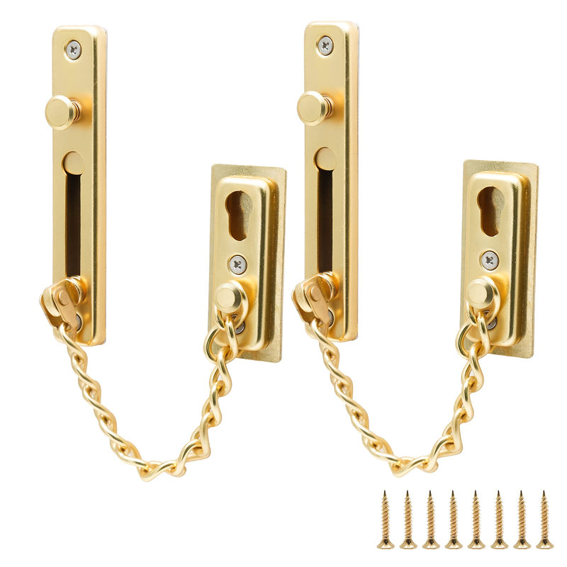 Bonsicoky 2 Pack Door Chain Lock with Spring, Stainless Steel Security Door Chain Guard, Anti-Theft Press Lock for Door, Window - Gold