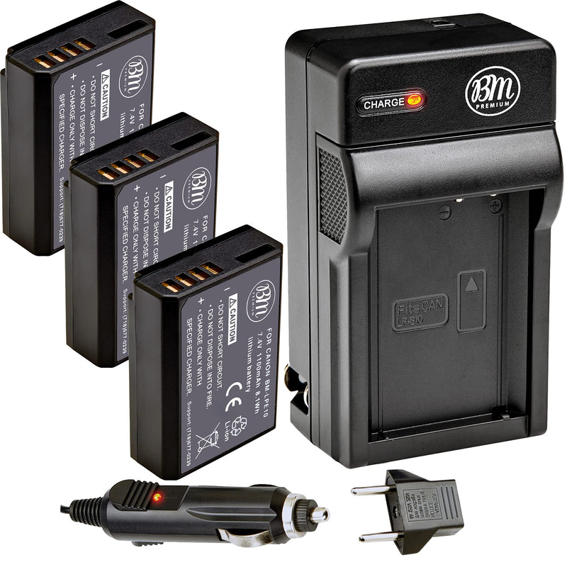 [AUSTRALIA] - BM Premium 3 Pack of LP-E10 Batteries and Battery Charger for Canon EOS Rebel T3, T5, T6, T7, Kiss X50, Kiss X70, EOS 1100D, EOS 1200D, EOS 1300D, EOS 2000D Digital Cameras 