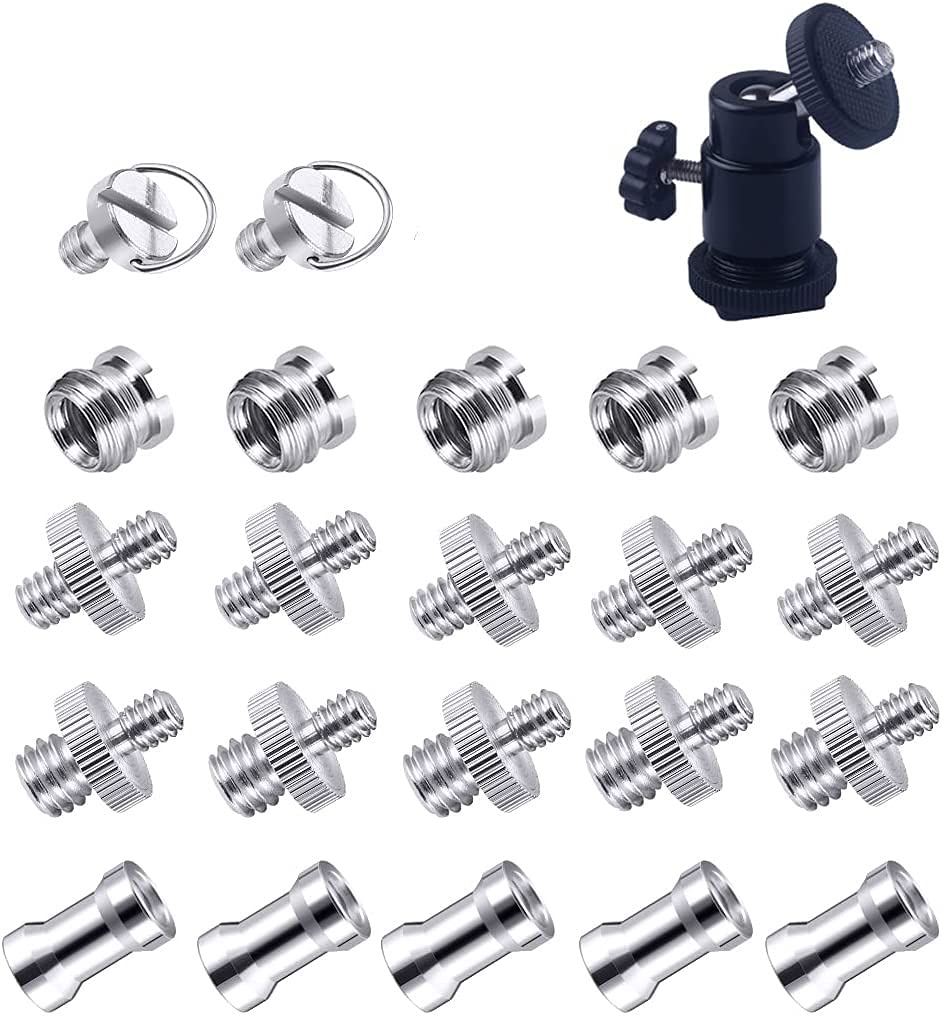 Donuts 23pcs 1/4 Inch and 3/8 Inch Camera Converter Threaded Mount Screws Set Hot Shoe Adapter Mount Camera Ball Head Set for Camera/Tripod/Monopod/Light Stand 23pack