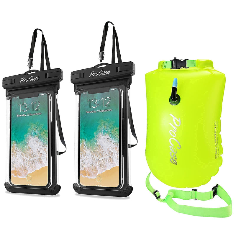 ProCase Universal Waterproof Case Cellphone Dry Bag Pouch Bundle with 28L Swim Safety Float Swim Buoy Tow Float with Waterproof Drybag